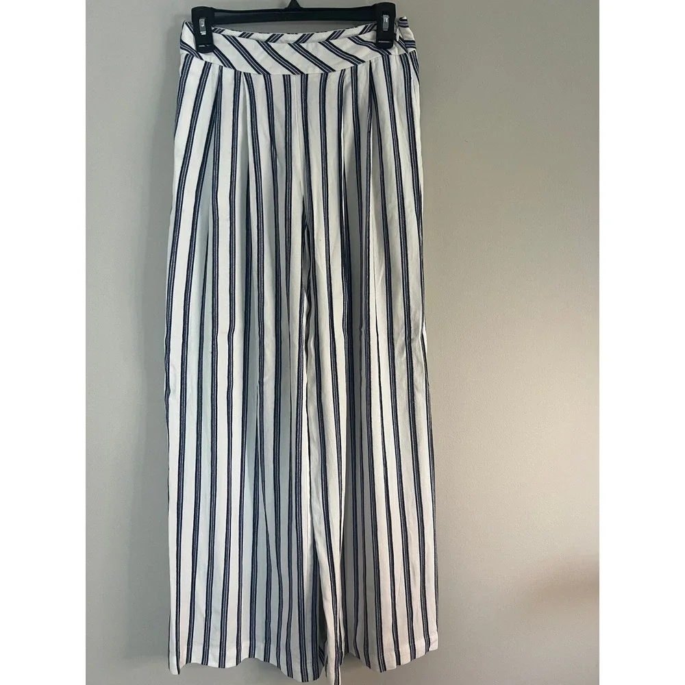 Free People Womens XS Blue White Striped Wide Leg High Waisted Pants